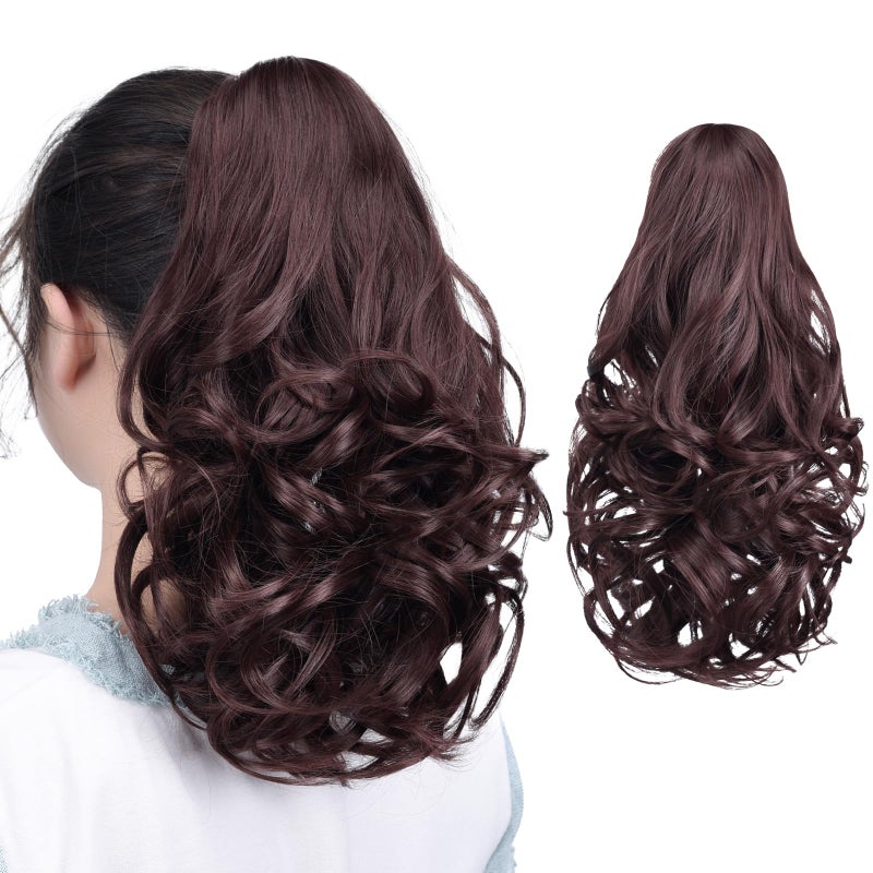 HSPJHTM Ponytail Extensions Brownish Red 14 Claw Clip Ponytails Hair Extension Pony Tail for Women Synthetic Wavy Halloween Fluffy Hairpiece for Daily Use